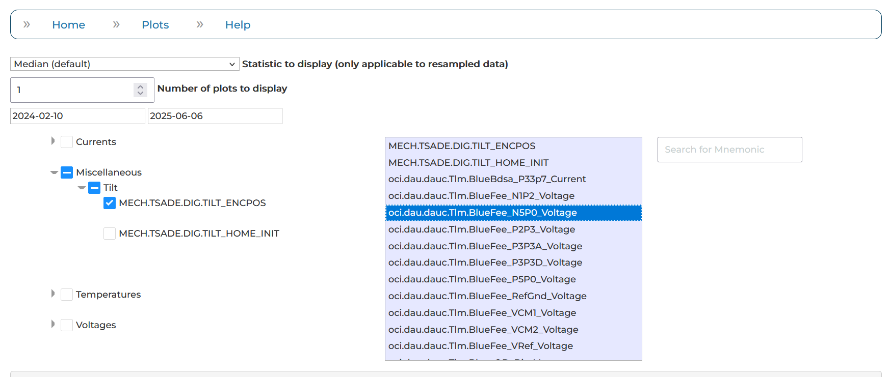 Image of selection interface